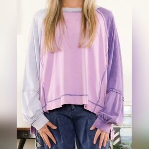 Blue Velvet Lavender & Lilac Colorblock Pullover Top with Pockets